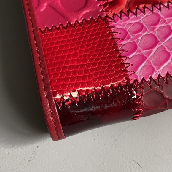 Meisslie Leather Patchwork Wallet ~ Red - Picture 6 of 6